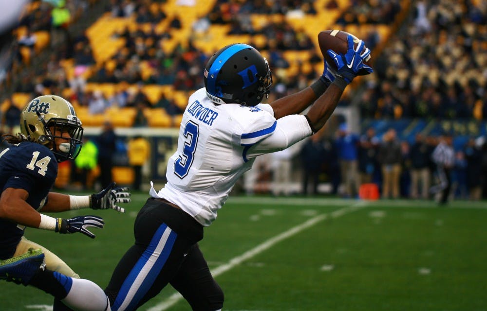 Senior wide receiver Jamison Crowder hauled in nine passes for 165 yards and two touchdowns to help Duke keep piling up the points.