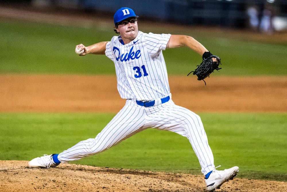 Sophomore Fran Oschell III pitches during Duke's ACC tournament defeat to N.C. State.