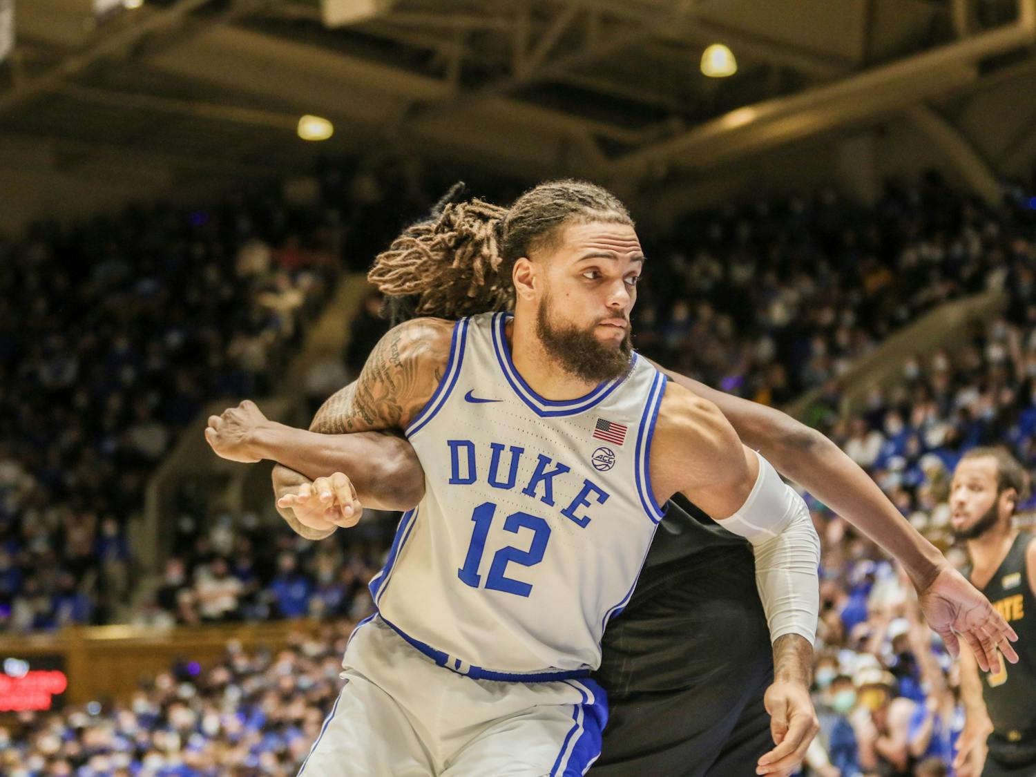 Graduate transfer Theo John has been a boon off the bench at center and has heavily contributed to the Blue Devils' interior dominance this season. 