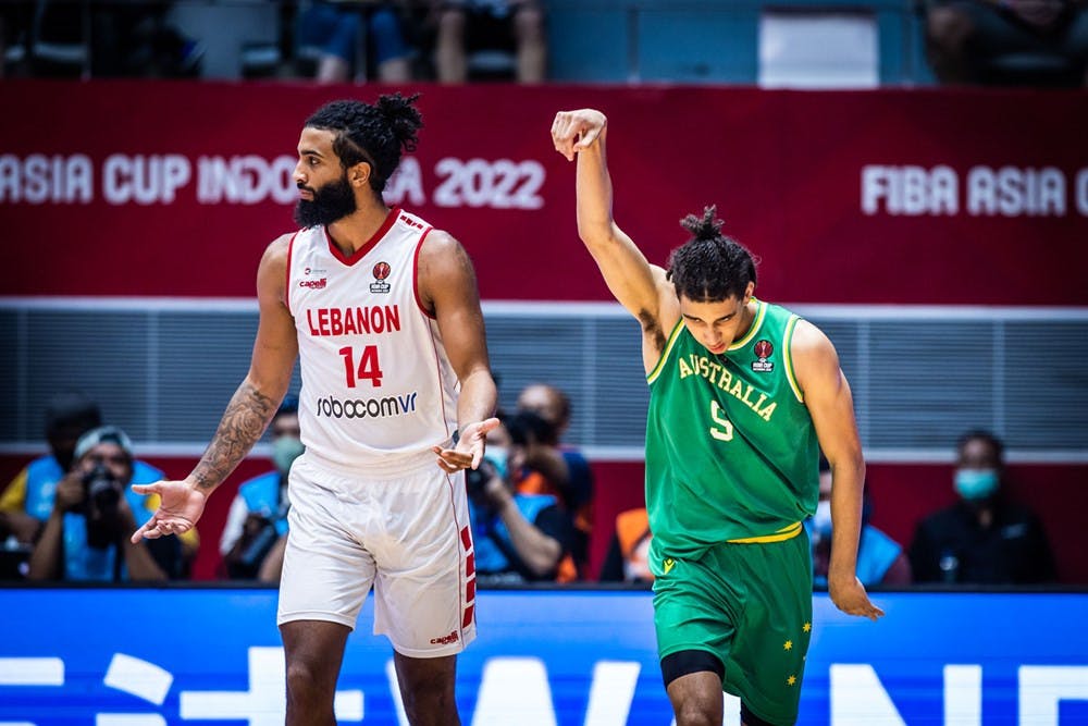 Proctor celebrates connecting on a 3-pointer in the second quarter of the Asia Cup championship game.&nbsp;
