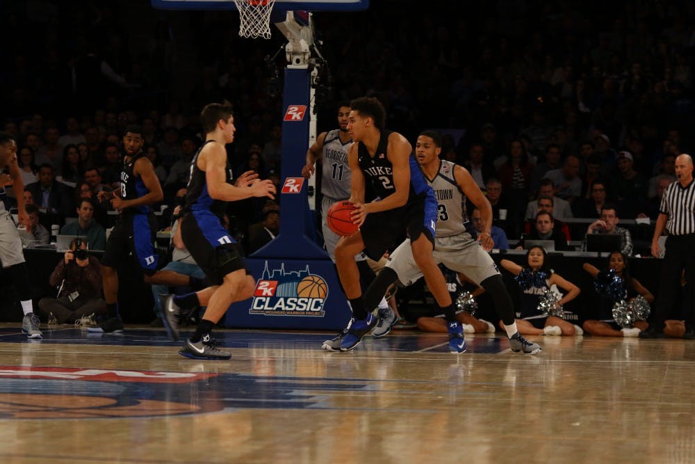 Duke got a much-needed spark from freshman Chase Jeter off the bench in the first half&nbsp;as the Blue Devils' starting frontcourt of Marshall Plumlee and Amile Jefferson suffered from early foul trouble.