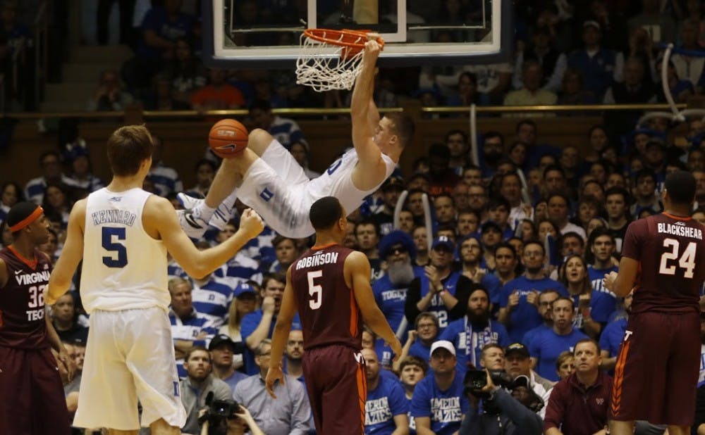Graduate student Marshall Plumlee dominated the Hokie frontcourt Saturday, putting up a double-double and scoring a career-high 21 points.