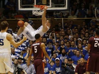 Graduate student Marshall Plumlee dominated the Hokie frontcourt Saturday, putting up a double-double and scoring a career-high 21 points.