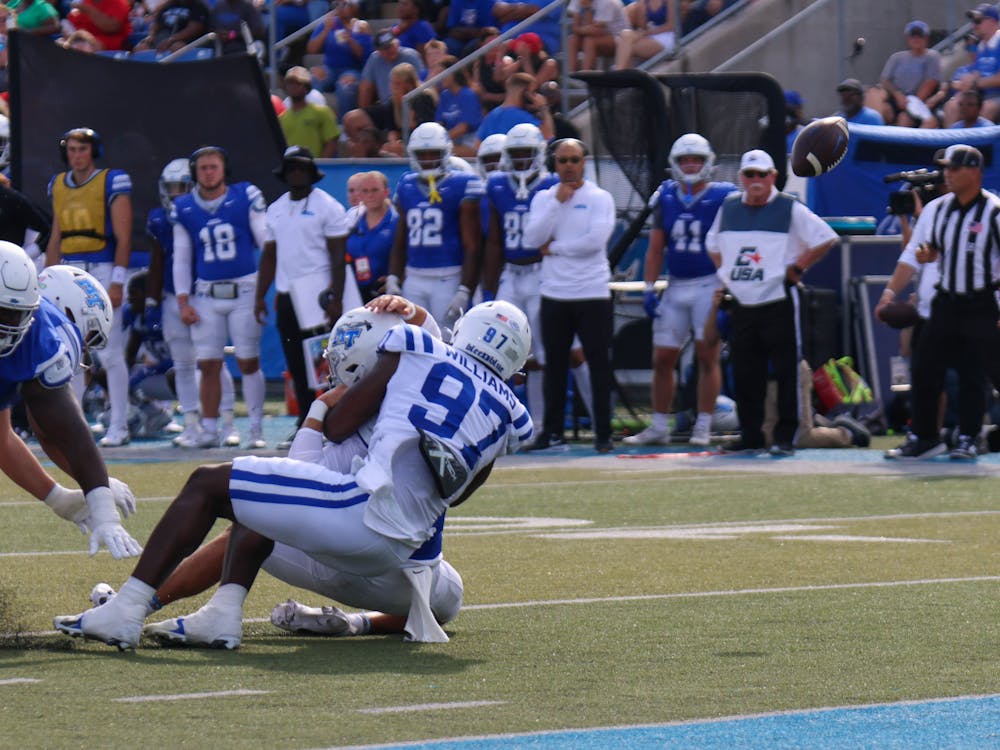 Redshirt sophomore Wesley Williams takes down Middle Tennessee's quarterback.