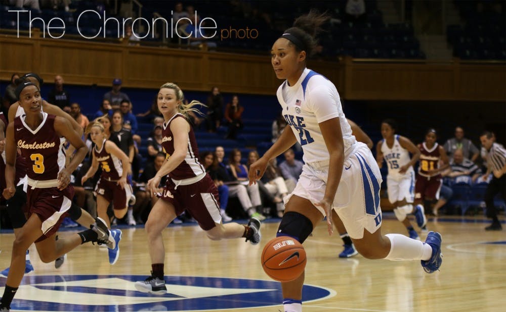 Senior Kendall Cooper was one of seven Blue Devils who finished in double figures Sunday.&nbsp;