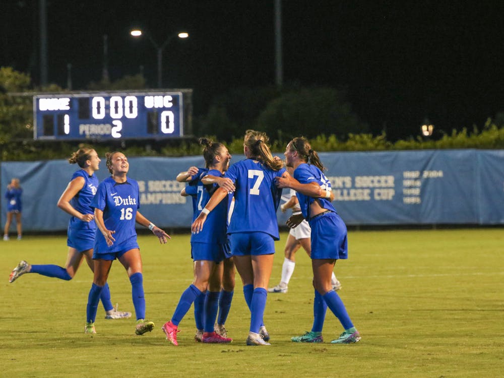 Duke celebrates as time runs out against North Carolina.