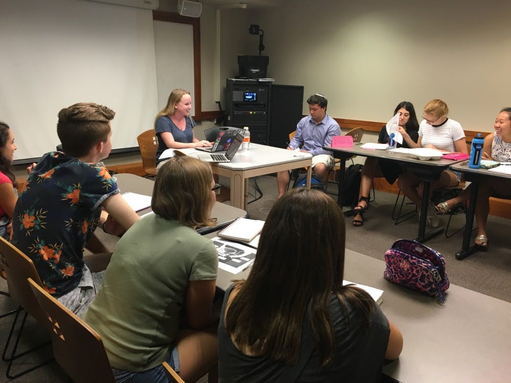 <p>Junior Whitney Hazard teaches a course on sexual health that prepares students to work at the&nbsp;new Peer Advocacy for Sexual Health Center.</p>