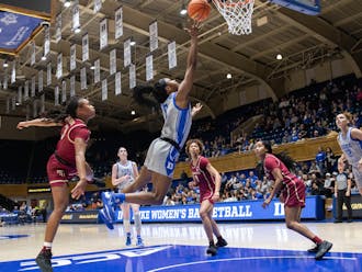 Oluchi Okananwa stretches for a layup during Duke's rout of Florida State.