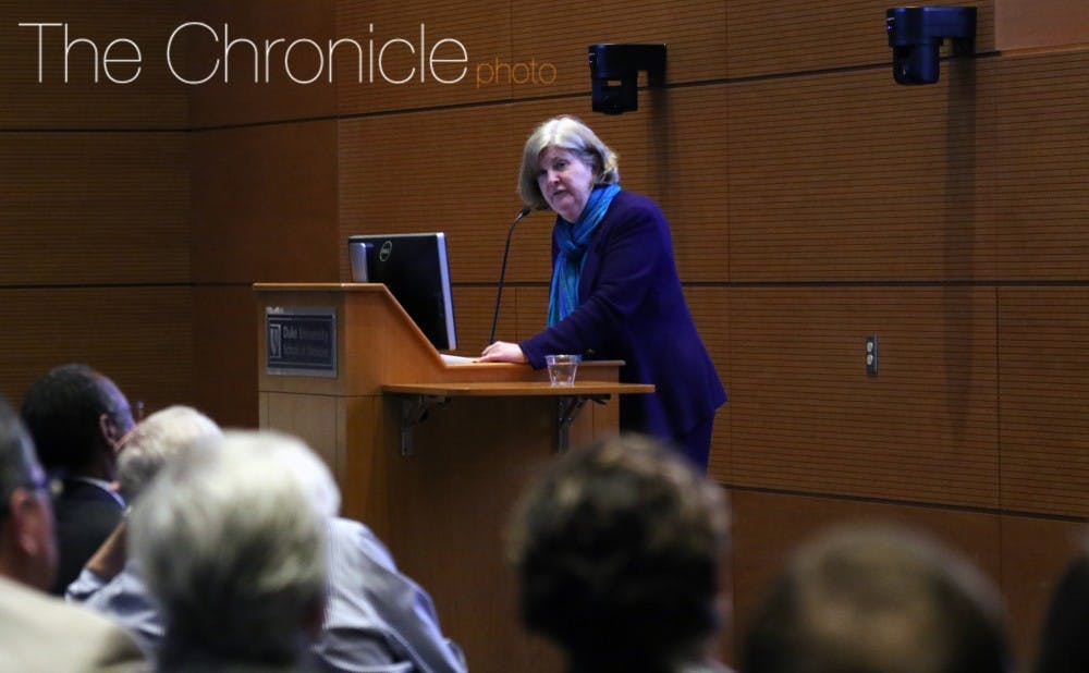<p>Nancy Andrews applauded the School of Medicine's success in recruiting top faculty during her address Monday.&nbsp;</p>