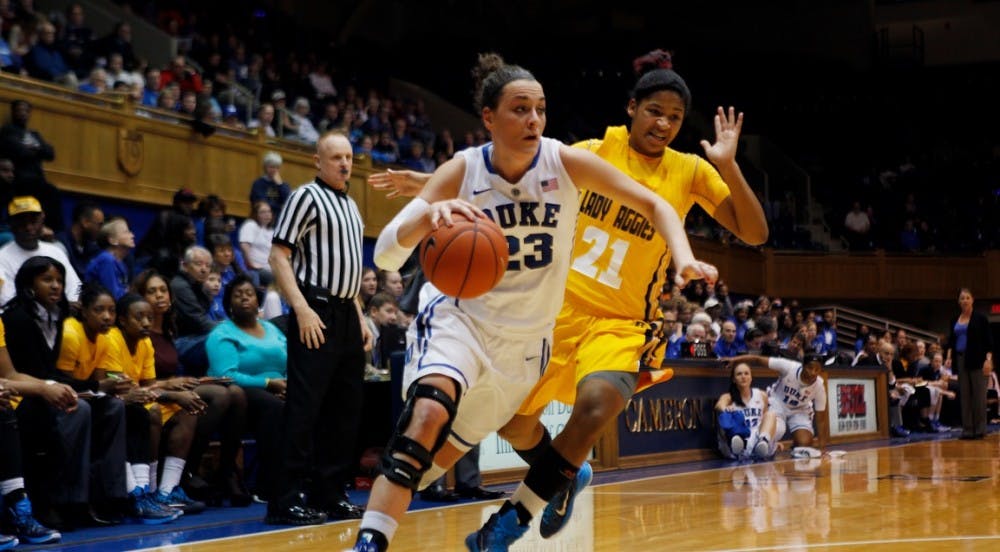 Redshirt freshman Rebecca Greenwell poured in 20 points—including four 3-pointers—in the Blue Devil victory.