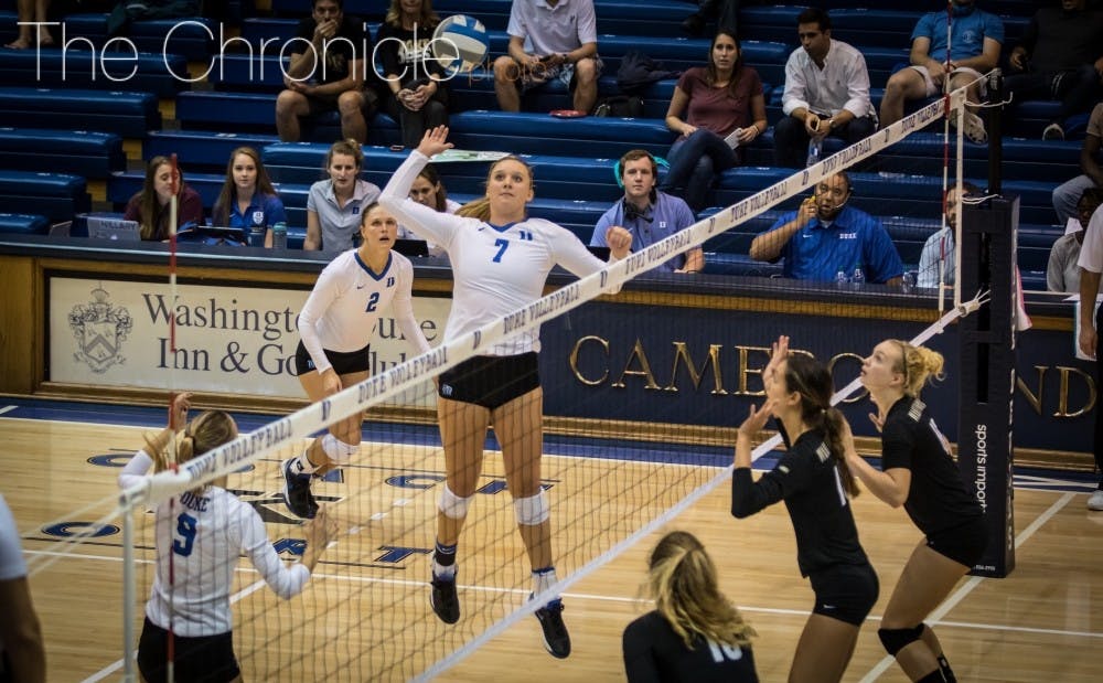 Junior middle blocker Leah Meyer will need to help Duke get back on track this weekend in Texas with the Blue Devils on a two-game losing streak.
