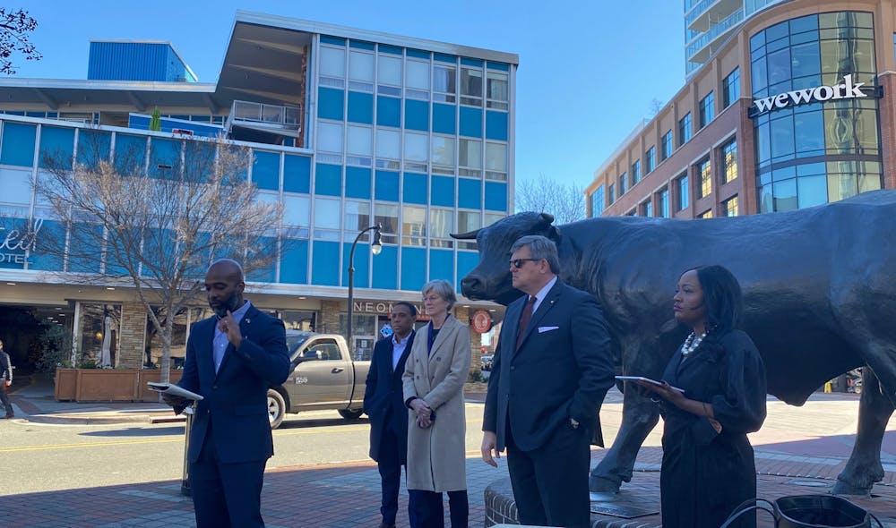 <p>The Durham delegation to the North Carolina General Assembly held a vigil at the CCB Plaza in downtown Durham in remembrance of the Jan. 6 attacks on the U.S. Capitol.&nbsp;</p>