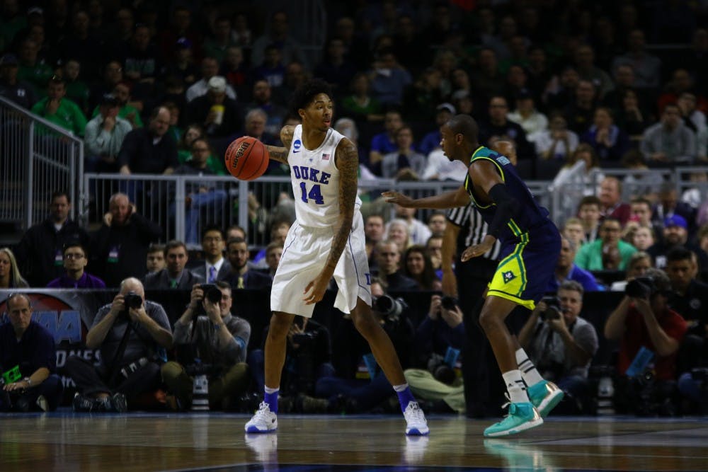Brandon Ingram had 20 points and nine rebounds in his NCAA tournament debut, keeping the Blue Devils afloat in the first half.