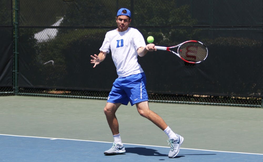 Senior Raphael Hemmeler notched an upset win in singles, but it was not enough for Duke to move on to the ACC tournament semifinals.
