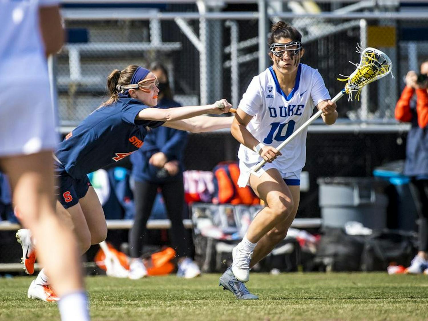 Anna Callahan cradles in Duke's first Morgan's Message dedication game against Syracuse March 6, 2021. 