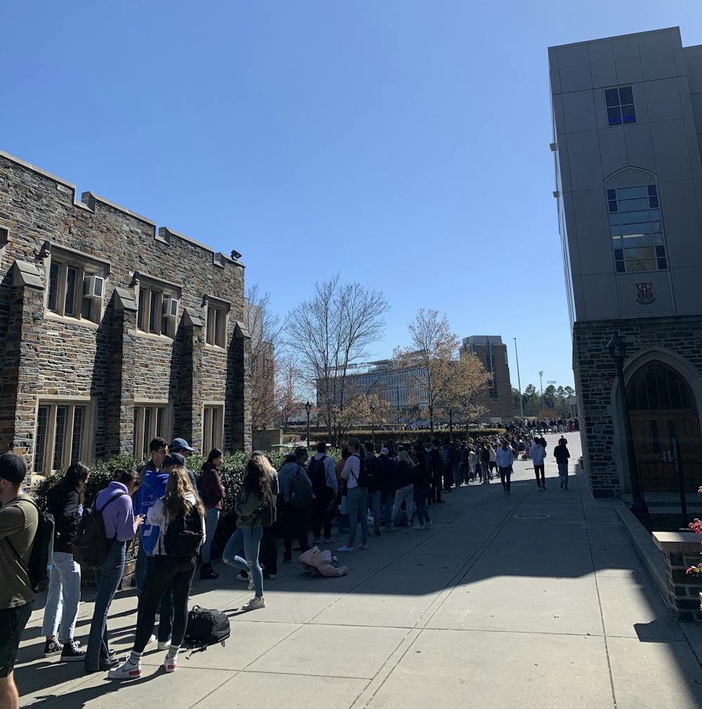 Students lined up for over three hours to register for the lottery line Monday. 