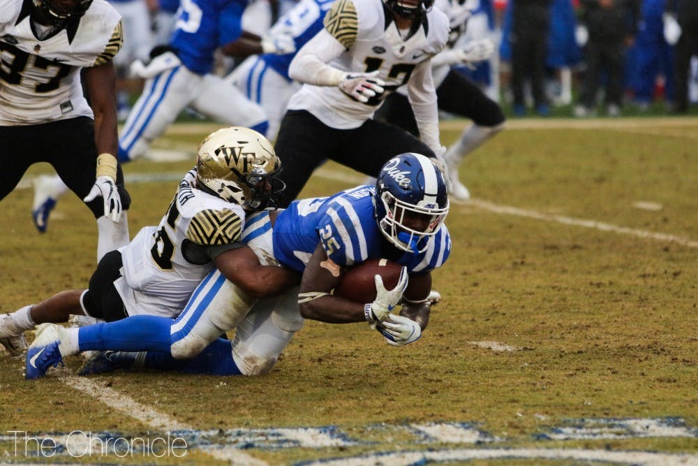 <p>Duke could not get its rushing offense going on a rainy day in Durham.&nbsp;</p>