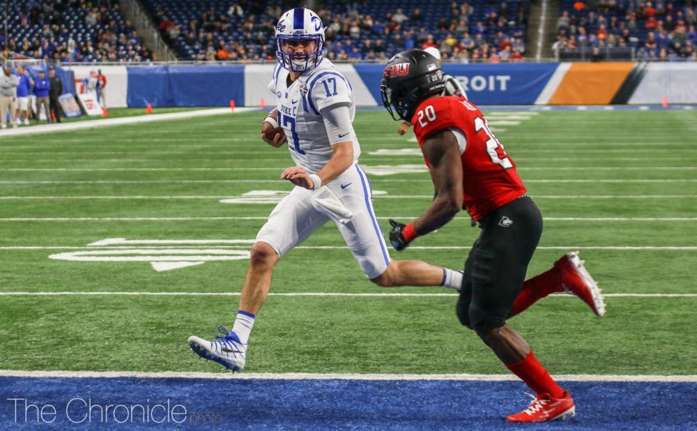 <p>Daniel Jones accounted for three touchdowns in the first half to help Duke build a comfortable advantage on its way to a bowl win.</p>