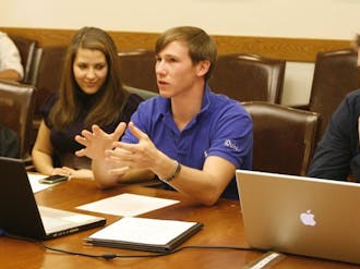 President Stephen Temple, a junior, discusses the placement of the new SLG sections during Campus Council’s meeting Thursday night.