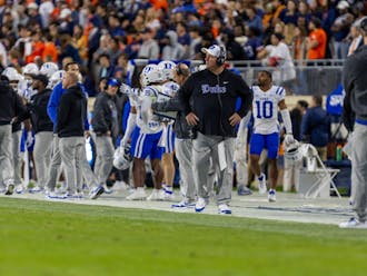 Former head coach Mike Elko looks on from the sideline during Duke's loss to Virginia.