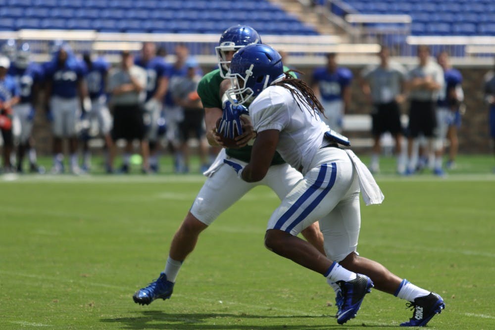 Redshirt freshman Nicodem Pierre racked up 31 yards on nine carries and added a one-yard touchdown run in Duke's scrimmage Saturday.