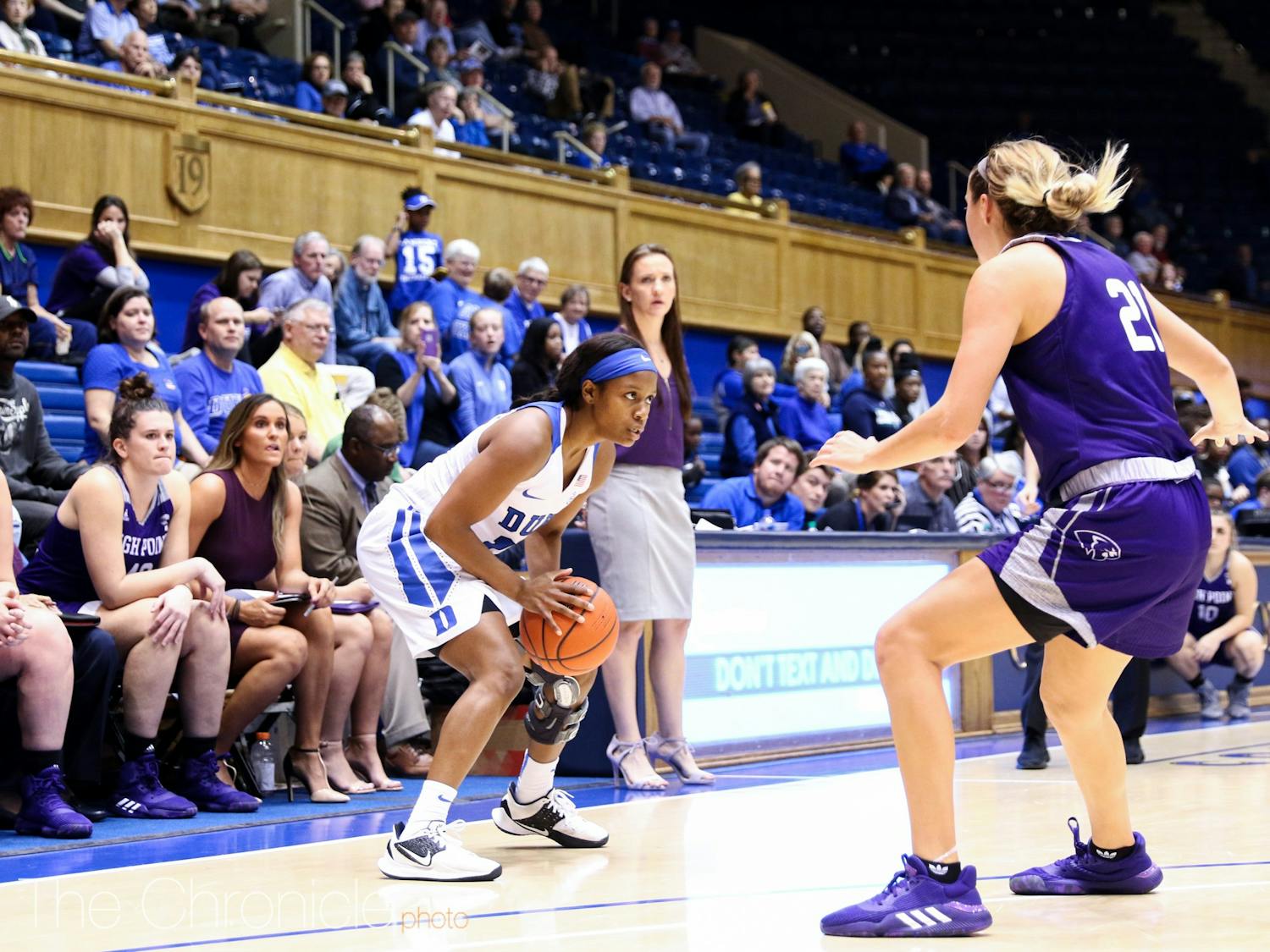 Duke Women's Basketball played High Point in Cameron on November 5, 2019. &nbsp;Duke won the contest with a final score of 93-57. &nbsp;Duke will next face No.6 Texas A&amp;M on the road on November 10, 2019.

Photos of the game were taken by Eric Wei and Rebecca Schneid.