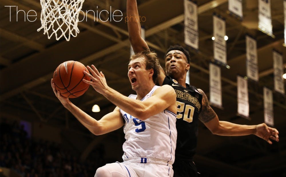 Sophomore Luke Kennard scored 15 of his game-high 23 points after halftime, including a late reverse layup and 3-pointer that helped Duke fend off a furious Wake Forest rally.&nbsp;