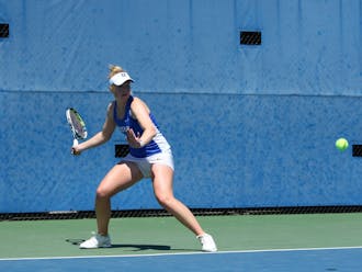 Freshman Kaitlyn McCarthy was one of five Blue Devils to close out a singles match in straight sets, dispatching No. 89 Lexi Borr 6-0, 6-2 on court two.