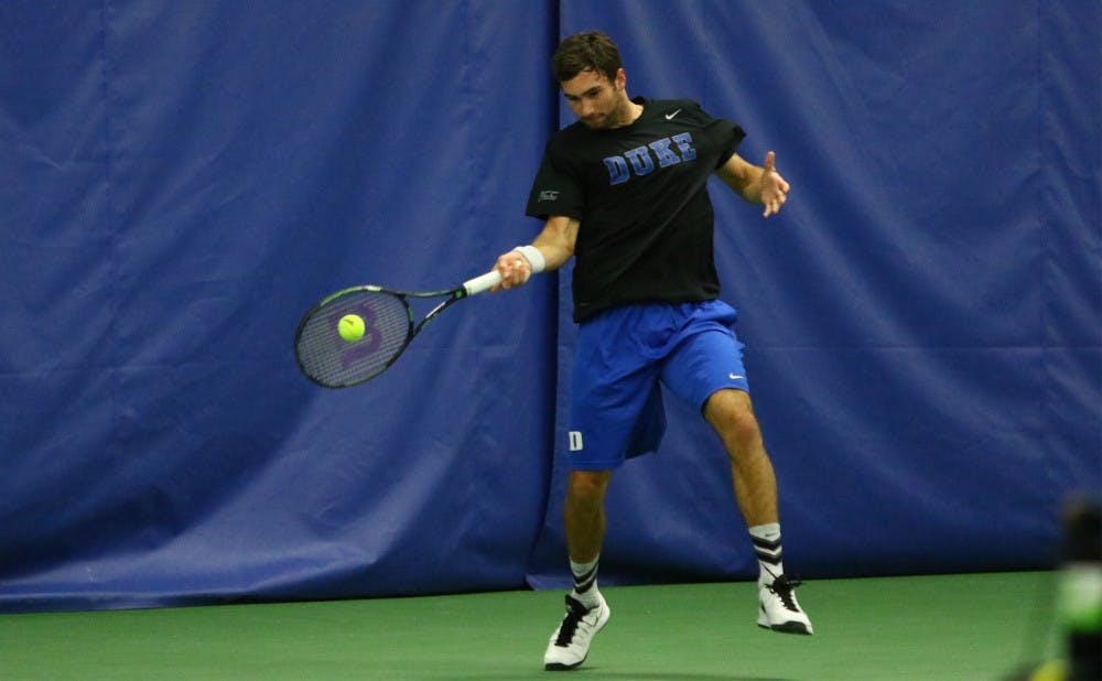 <p>Freshman Catalin Mateas clinched a Duke match victory for the first time&nbsp;in his career Sunday at Boston College, filling in at first singles for No. 20 Nicolas Alvarez.</p>