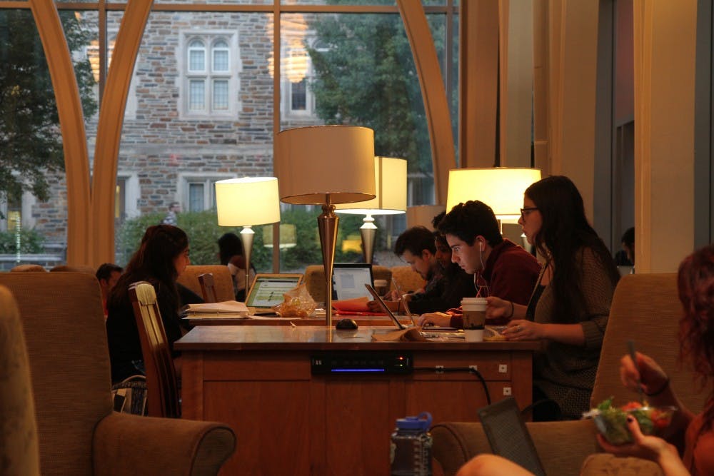 <p>Sophomore Joel Mire studied for his Computer Science 201 exam late into the afternoon Monday in Von der Heyden Pavilion.</p>