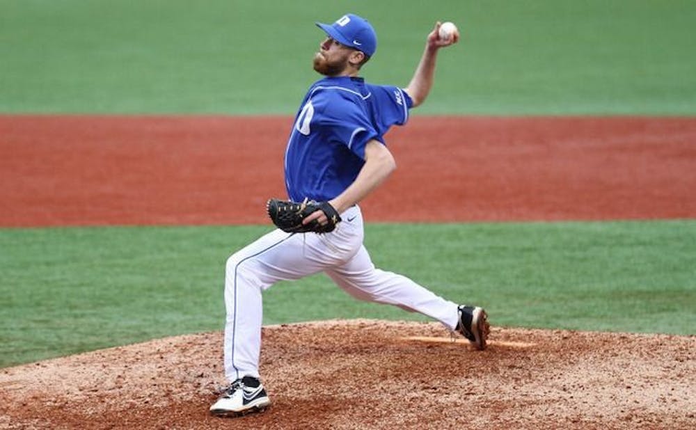 <p>Junior Bailey Clark pitched five scoreless innings Friday after the Blue Devils got down 11-0.</p>