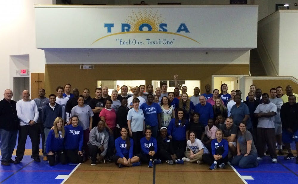 The Duke volleyball team has maintained a strong relationship with TROSA—Triangle Residential Options for Substance Abusers—donating equipment and running clinics.