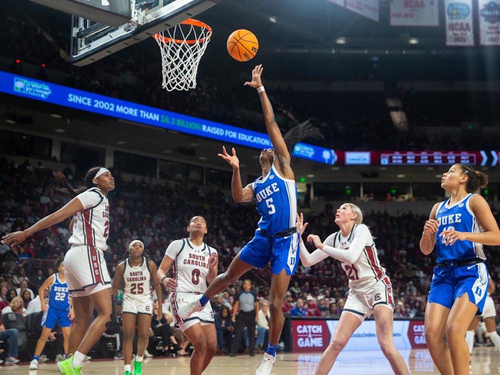 Oluchi Okananwa goes up for the finish against South Carolina. 