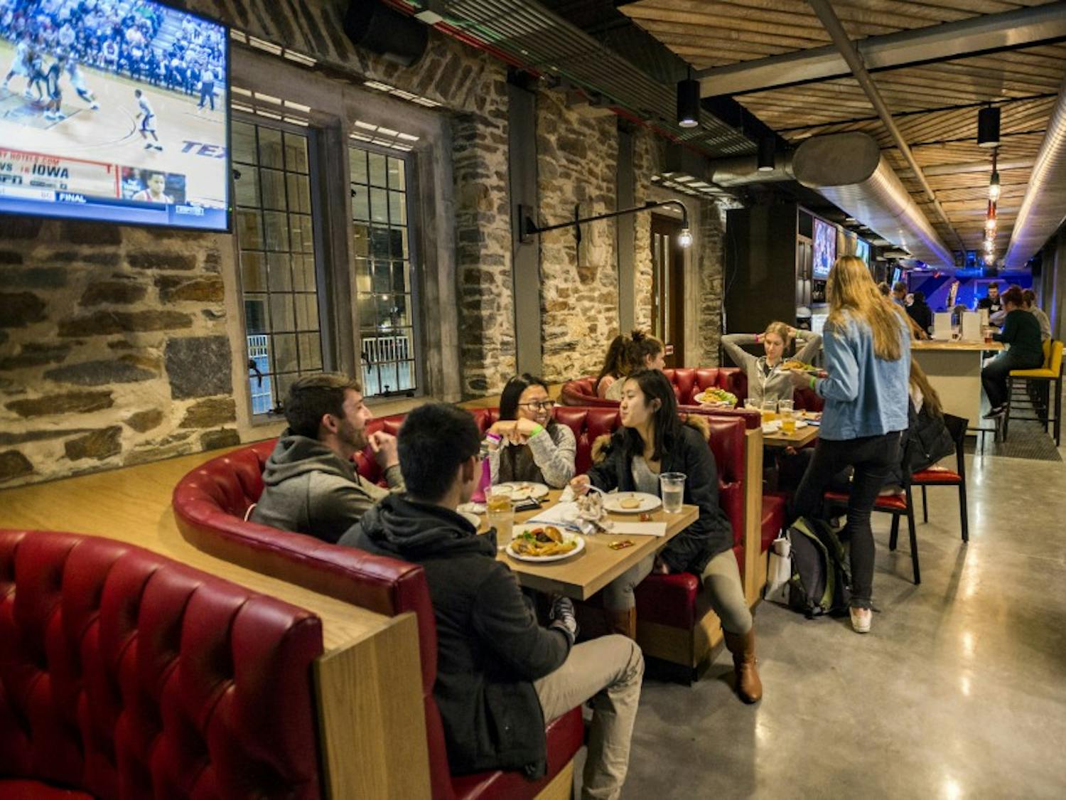 Students gather in the Devil's Krafthouse, the Brodhead Center's first-floor pub. 
