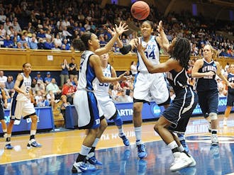 Krystal Thomas used Duke’s height advantage to become one of eight Blue Devils to score at least eight Saturday.