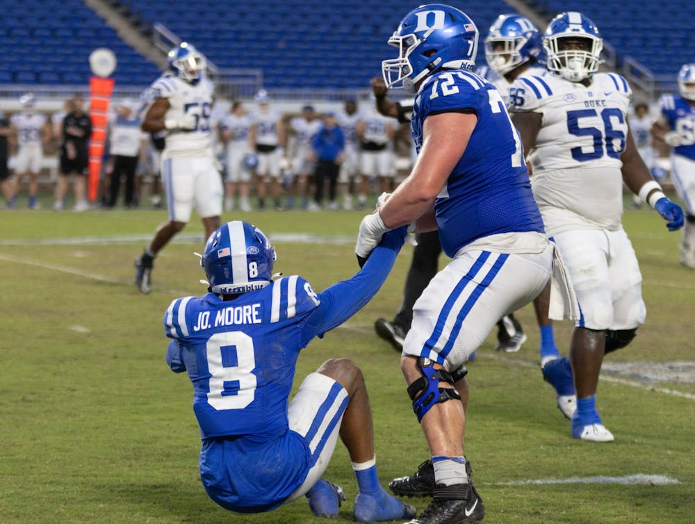 Jordan Moore led Duke in receiving in the first half against Elon. 