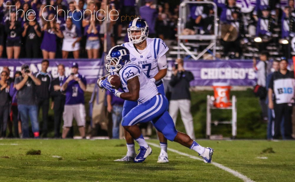 Running back Jela Duncan scored Duke's first touchdown late in the second quarter but the Blue Devil offense struggled to sustain drives after that.