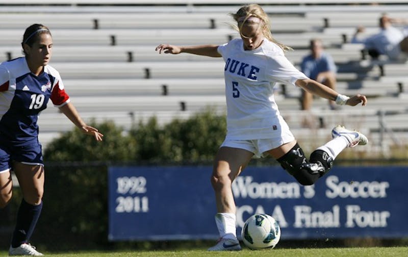 Kaitlyn Kerr gave the Blue Devils the first of their four goals with a header just six minutes into the game.