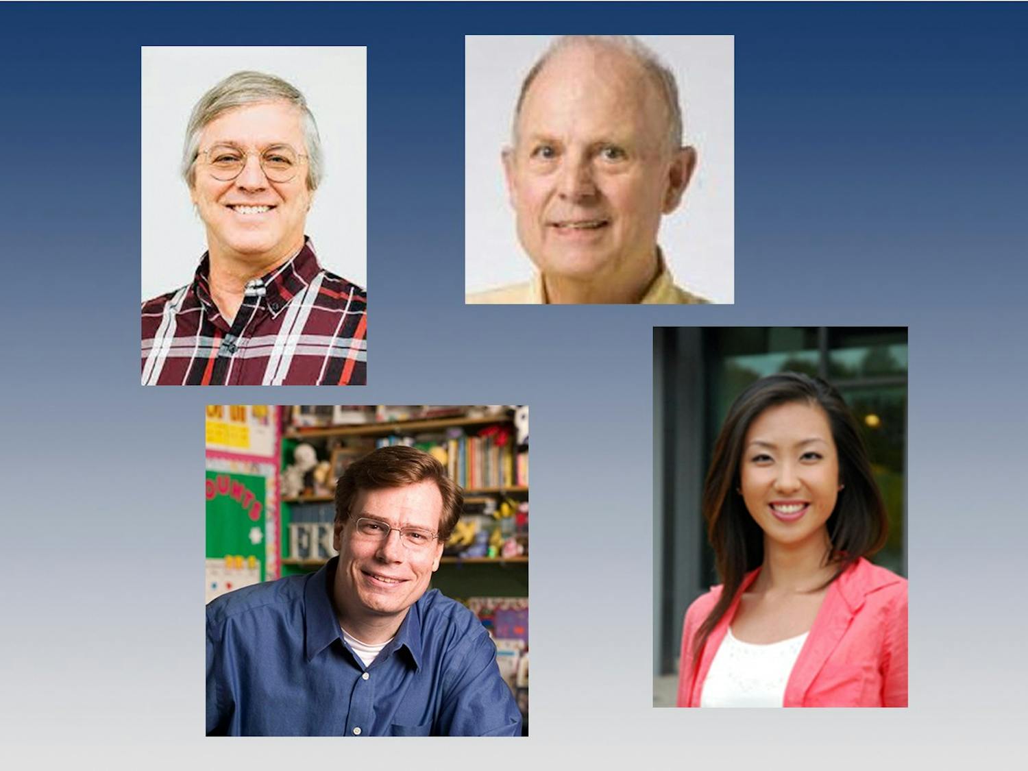 From top left: Professors Gayle Boyd, Edward Tower, Thomas J. Nechyba, and Xiao Yu Wang signed an open letter opposing the reelection of President Donald Trump.