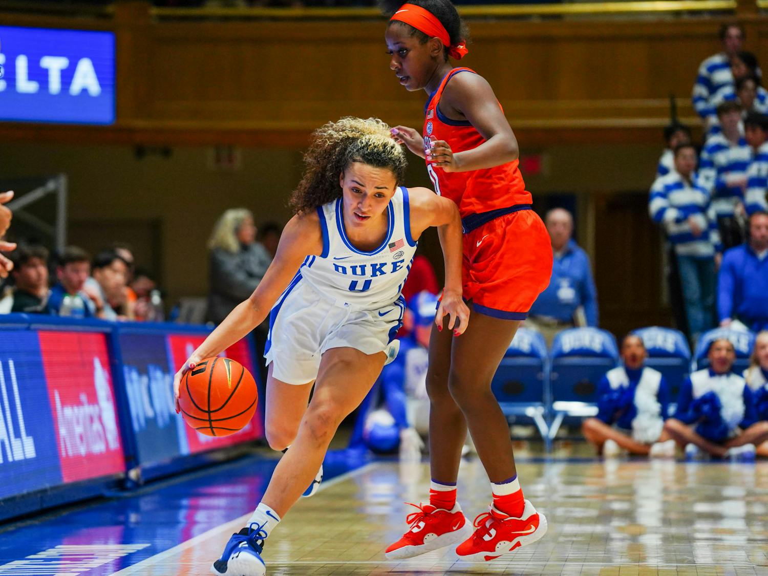 Celeste Taylor drives during the second half of Duke's 10th win in a row.