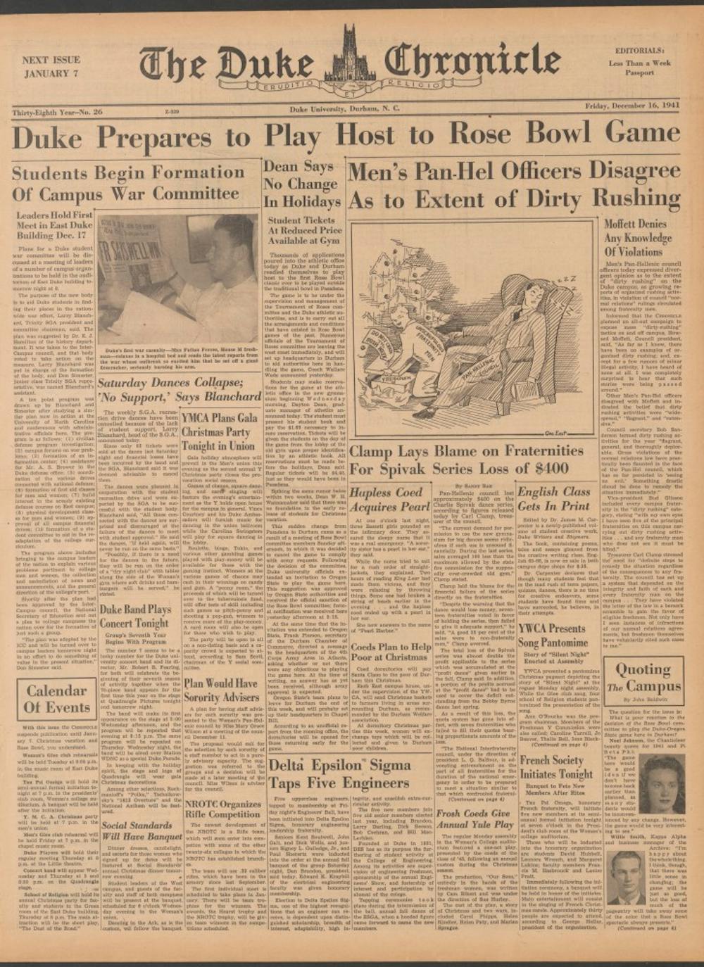 <p>The Chronicle's cover leading up to the 1942 Rose Bowl at Duke Stadium.</p>