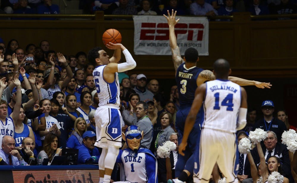 Tyus Jones scored 22 points—12 of which came on 3-pointers—and added four assists as the Blue Devil guards broke out of a prolonged shooting slump Monday.