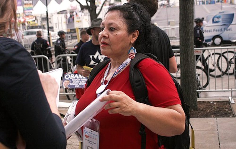 Washington state delegate Antonia Gonzalez debreifed reporters about the hispanic caucus that took place at the Democratic National Convention in Charlotte Monday.