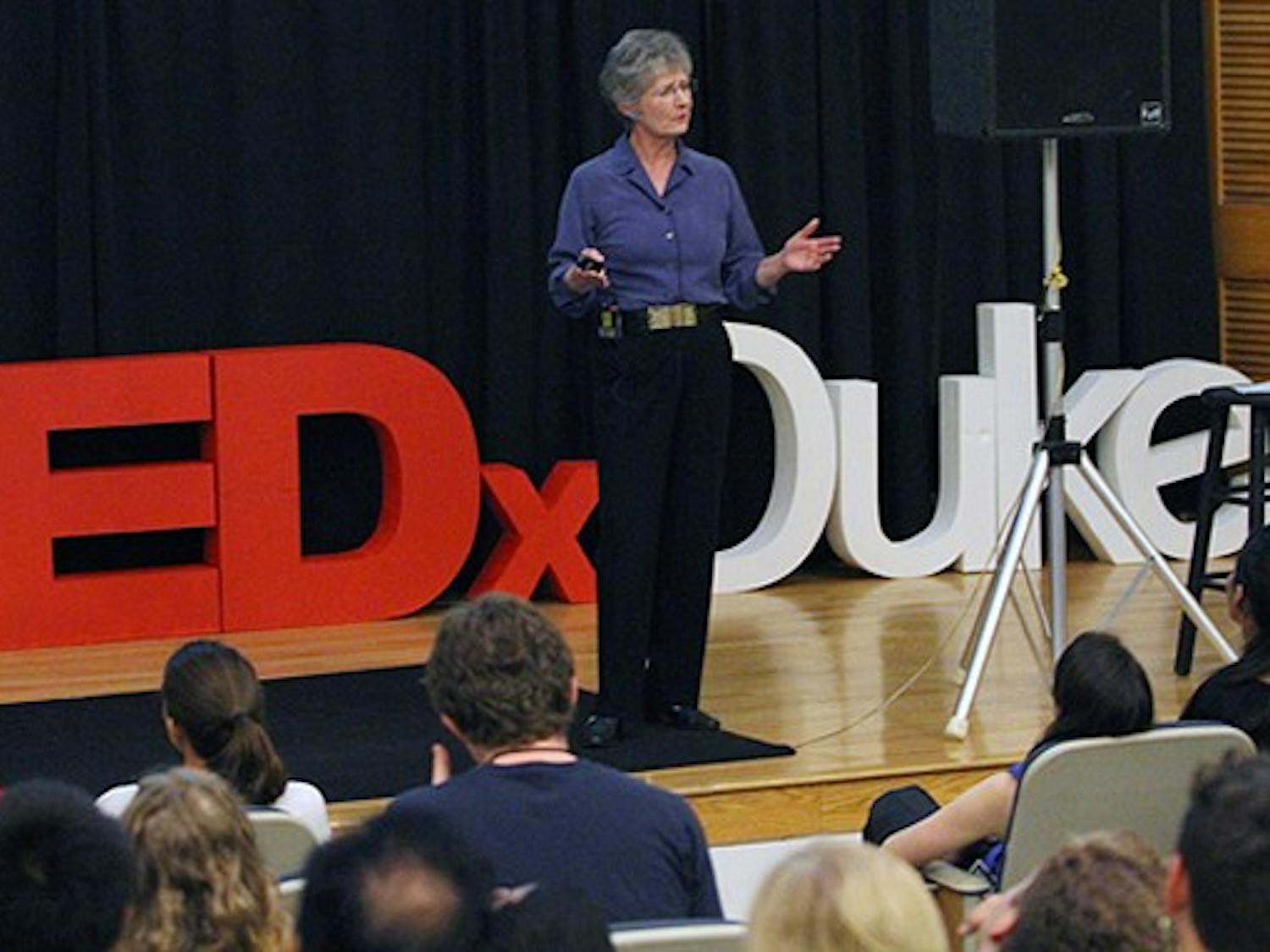 Architecture professor Caroline Bruzelius speaks in Richard White Lecture Hall Saturday.