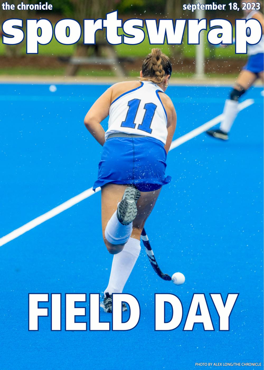 Logan Clouser sprints with the ball during Duke field hockey's win against Old Dominion.