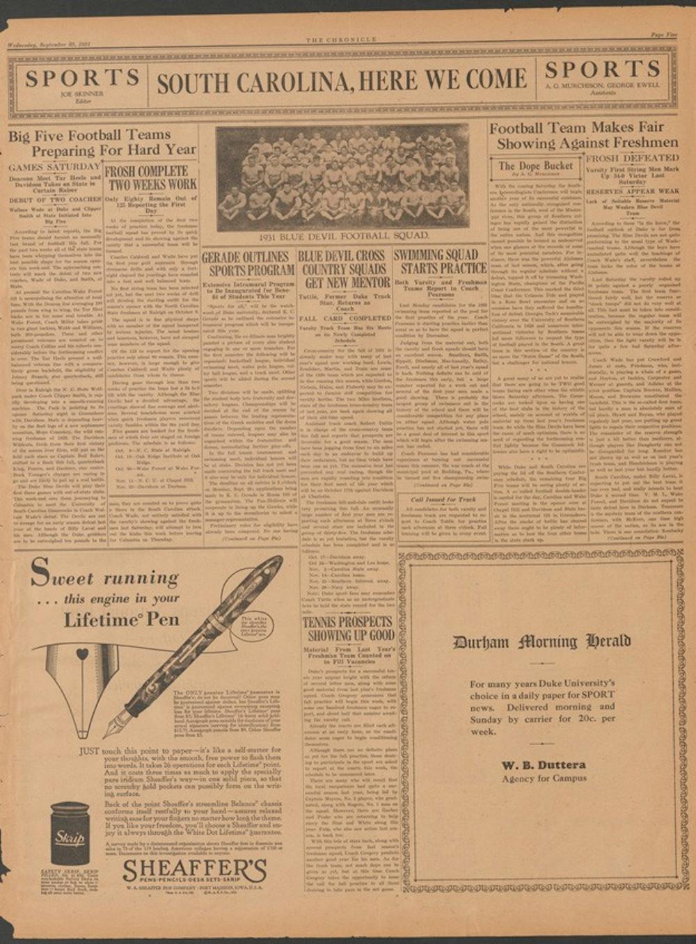 The Chronicle previewed Duke's first of 153 games under legendary head coach Wallace Wade 85 years ago.
