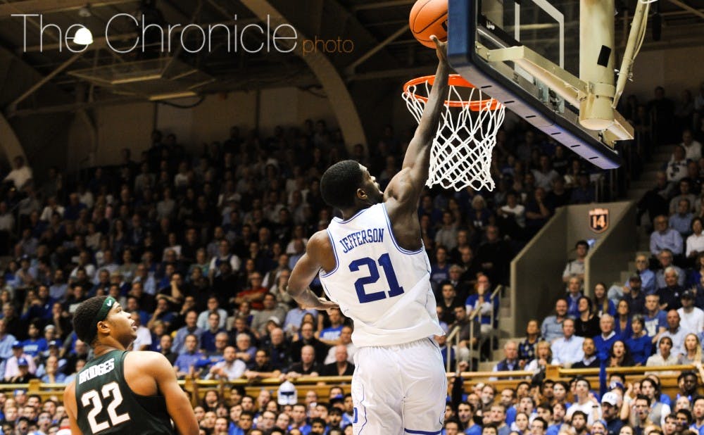 Graduate student Amile Jefferson notched his fourth double-double in his last five games Tuesday night.