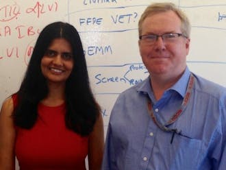 Duke's Gayathri Devi (left) and NCCU's&nbsp;Kevin Williams (right) will co-lead an investigation of a&nbsp;rare form of breast cancer.