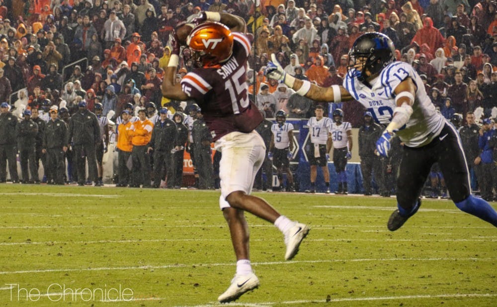 Sean Savoy's 26-yard catch put the Hokies up by two touchdowns with 15 seconds remaining.