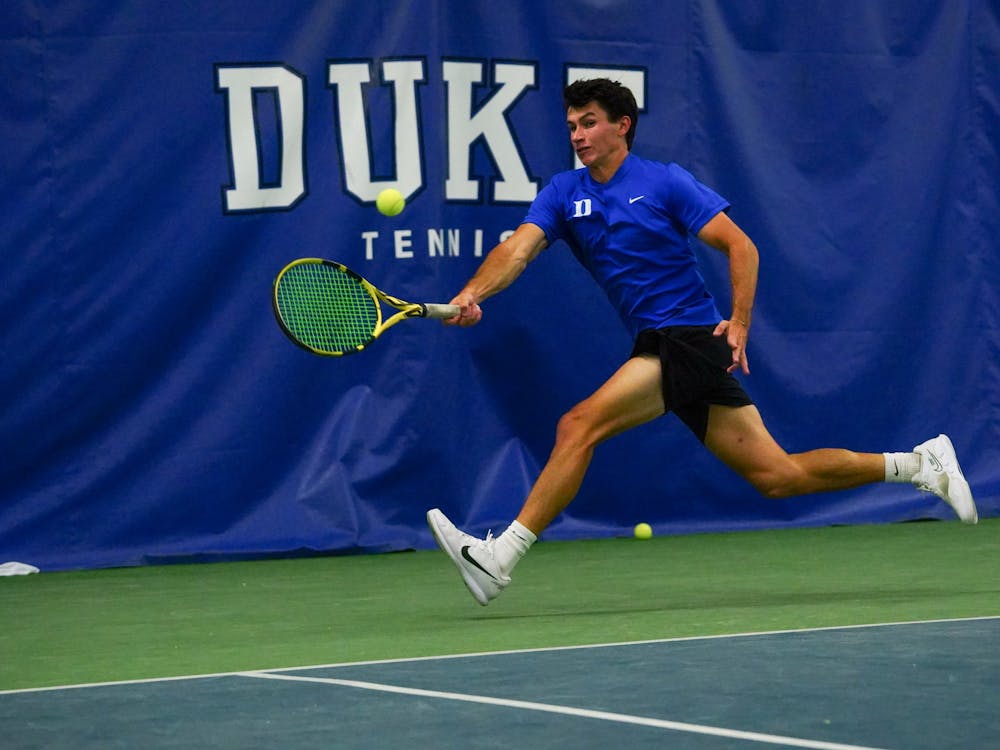 Senior Garrett Johns in Duke men's tennis' Jan. 22 win against N.C. Central.